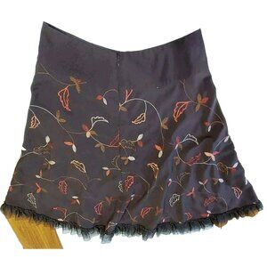 SLB Skirt Brown Size 10 Leaves Tule Bottom Flare Bottom Embroidered